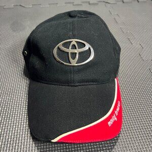 Toyota Black Baseball Cap With Metal Logo & Red Brim "Moving Forward" Design Adj